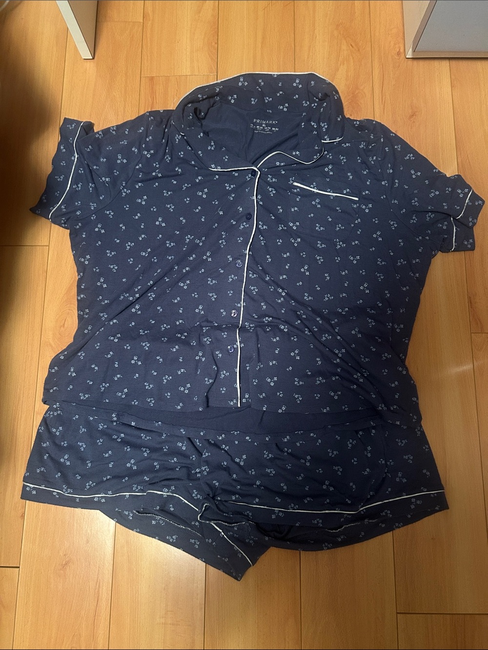 Primark Navy Short-Sleeve Shirt with Light Blue Floral Print